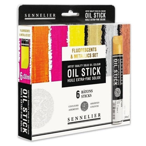 Sennelier Fluorescent & Metallic Oil Stick  Set - 6 x 38ml