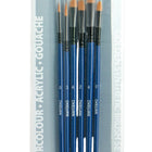 Packaged set of Derivan watercolor and acrylic brushes with blue and black design.